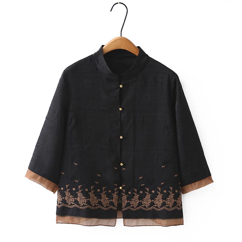 大码新中式刺绣衬衫外套