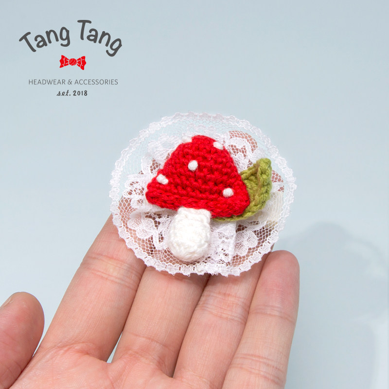tangtang发饰 针织红蘑菇儿童发夹可爱甜美头饰蕾丝手工原创发卡