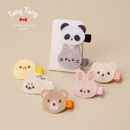 tangtang儿童发饰可爱针织发夹女童毛线兔子小熊发卡宝宝全包边夹