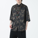2024夏风男装冰丝印花唐装短袖五分袖衬衫衬衣C229-Y1033-P70，男装衬衫，电商C229