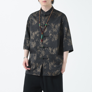 2024夏风男装印花唐装汉服五分袖短袖衬衫衬衣C229-Y1033-P70图片