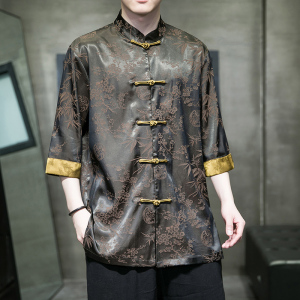 2024夏风男装中式盘扣唐装汉服短袖五分袖衬衫C229/Y971/P70图片