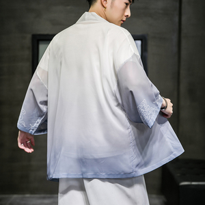 2024夏风男装冰丝渐变唐装汉服短袖五分袖风衣C229/Y609/P40图片