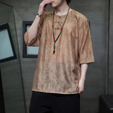 2024夏季风男装复古中式唐装汉服短袖五分袖T恤C229-T216-P60，男装T恤，电商C229