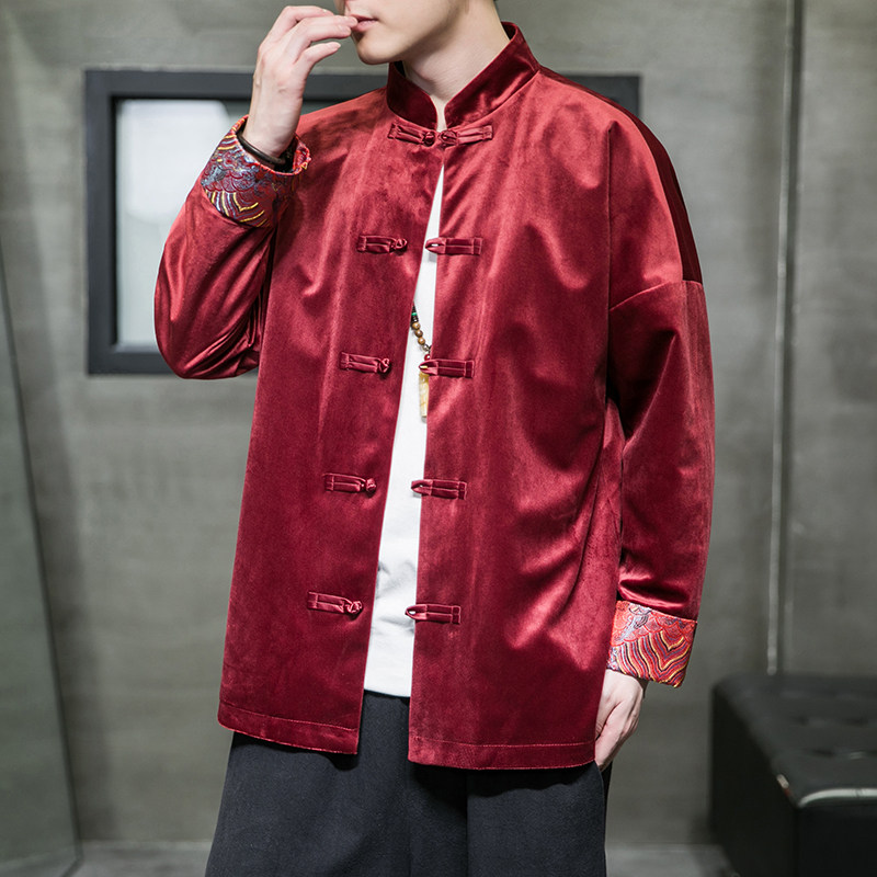 风男装丽丝绒复古盘扣大码唐装汉服夹克外套C229/Y916/P80,男装夹克,电商C229