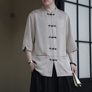 2024夏风男装盘扣唐装汉服短袖五分袖衬衫衬衣C229-Y1037-P70