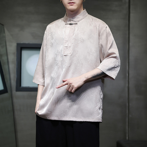 2024春夏新款风男装冰丝唐装汉服五分袖短袖T恤C229-T211-P60图片
