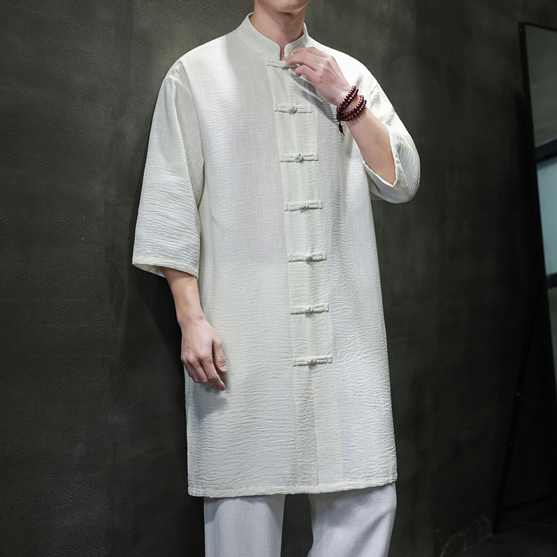 2025夏风男装棉麻亚麻唐装汉服长款衬衫衬衣C229-Y1092-P100,男装衬衫,电商C229