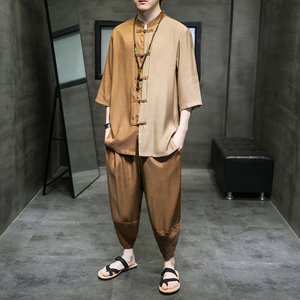 2024春夏风男装撞色唐装汉服套装两件套大码C229/TZ344/P85图片
