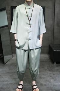 2024春夏风男装撞色唐装汉服套装两件套大码C229/TZ344/P85图片
