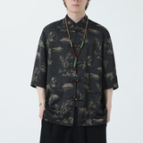 2024夏季风男装冰丝印花唐装汉服短袖衬衫衬衣C229-Y1021-P70，男装衬衫，电商C229