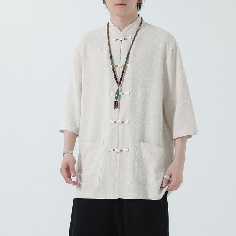 2024夏季风男装棉麻亚麻唐装汉服短袖衬衫衬衣C229-Y1027-P70图片