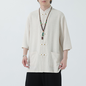 2024夏季风男装棉麻亚麻唐装汉服短袖衬衫衬衣C229-Y1027-P70图片