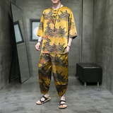 2024夏季风男装复古中式唐装汉服套装两件套C229/TZ356/P100，男装休闲套装，电商C229