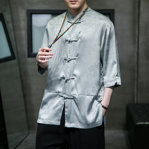 2023风男装冰丝唐装汉服盘扣中式短袖衬衫衬衣C229/Y945/P68图片
