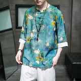 2024夏季风男装复古中式唐装汉服短袖T恤大码C229/T175/P50，男装T恤，电商C229