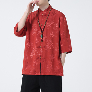 2024春夏风男装盘扣中式唐装汉服五分袖衬衫C229-Y905-P70
