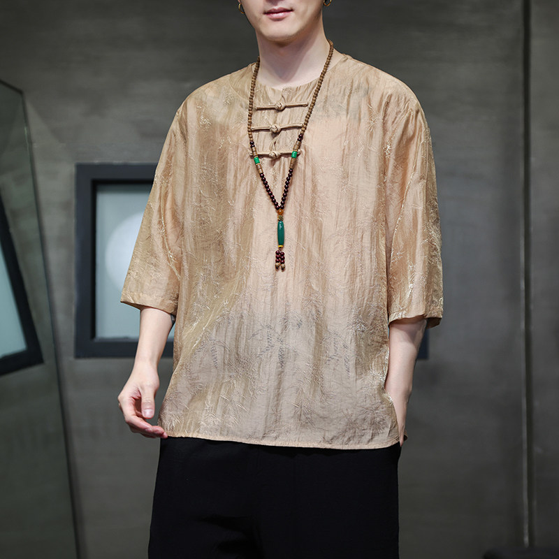 2024春夏风男装中式冰丝唐装汉服短袖五分袖T恤C229-T210-P60,男装T恤,电商C229