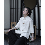 2024夏风男装冰丝印花唐装汉服短袖五分袖衬衫C229-Y1031-P70，男装衬衫，电商C229