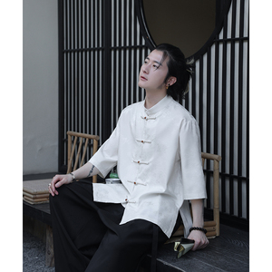 2024夏季风男装冰丝唐装汉服短袖五分袖衬衫C229-Y1031-P70图片