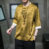 2024春夏风男装冰丝唐装汉服短袖五分袖T恤大码C229/T195/P55，男装T恤，电商C229