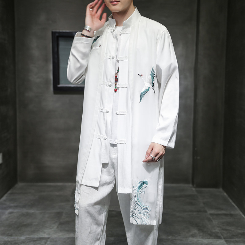 2024春夏风男装刺绣雪纺唐装汉服中长款风衣C229/F409/P90图片