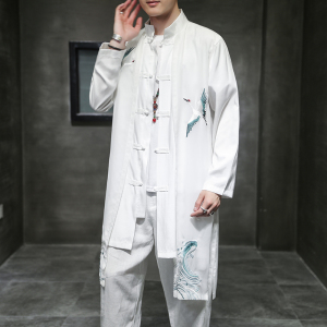 2024春夏风男装刺绣雪纺唐装汉服中长款风衣C229/F409/P90图片