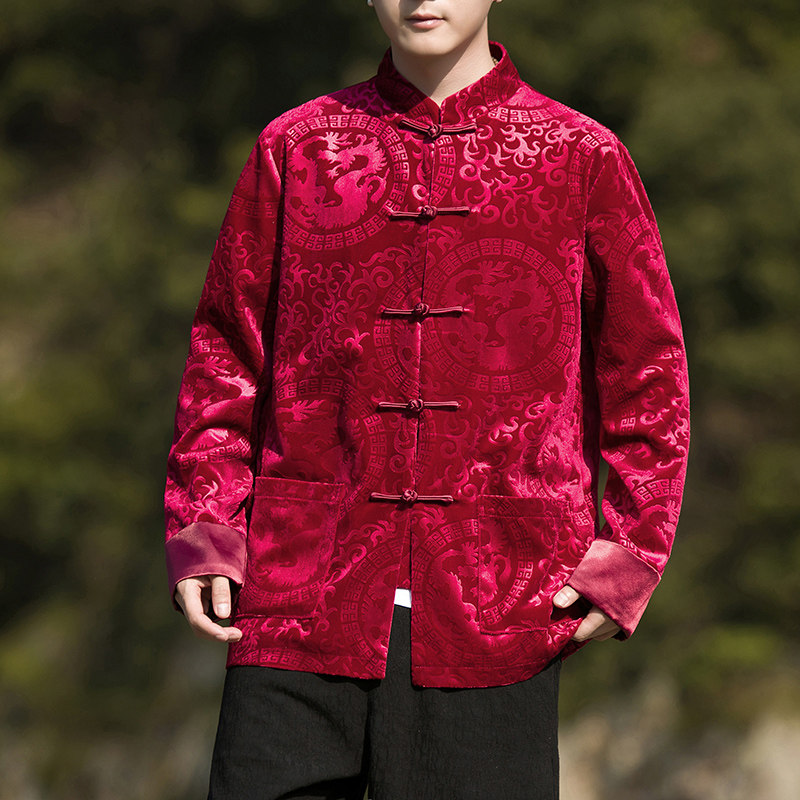 2025秋冬风男装丽丝绒唐装汉服夹克外套大码C229/Y789/P105,男装夹克,电商C229