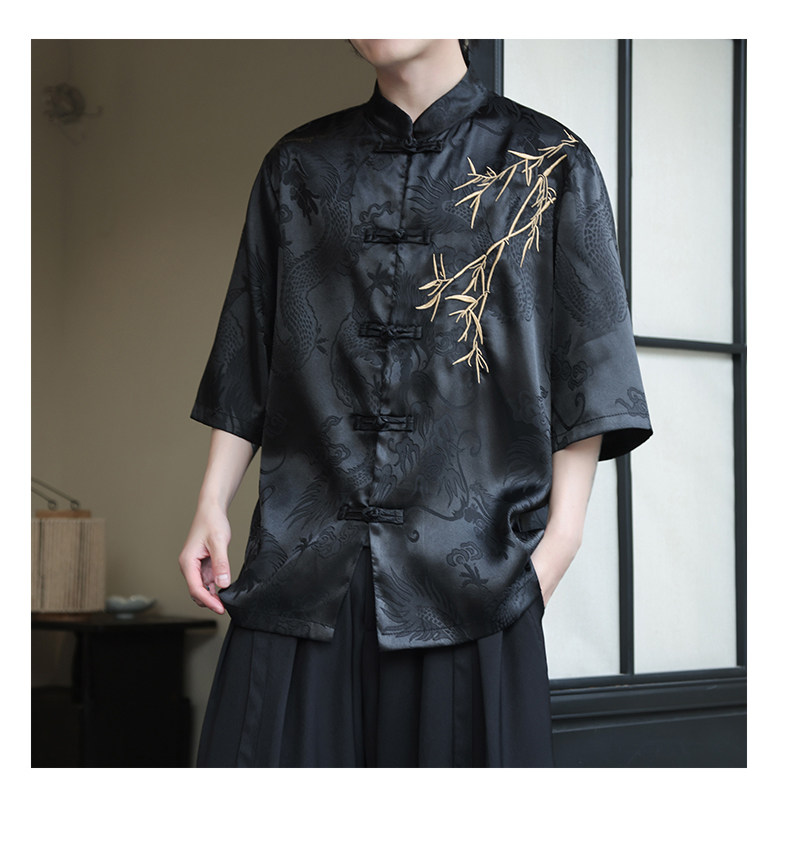 2024夏风男装绣花唐装汉服短袖五分袖衬衫衬衣C229-Y1016-P65,男装衬衫,电商C229