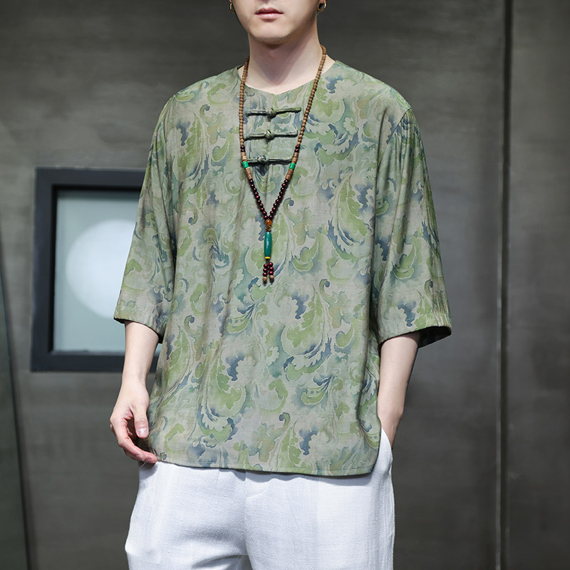 2024春夏风男装盘扣中式唐装汉服短袖五分袖T恤C229-T214-P60图片