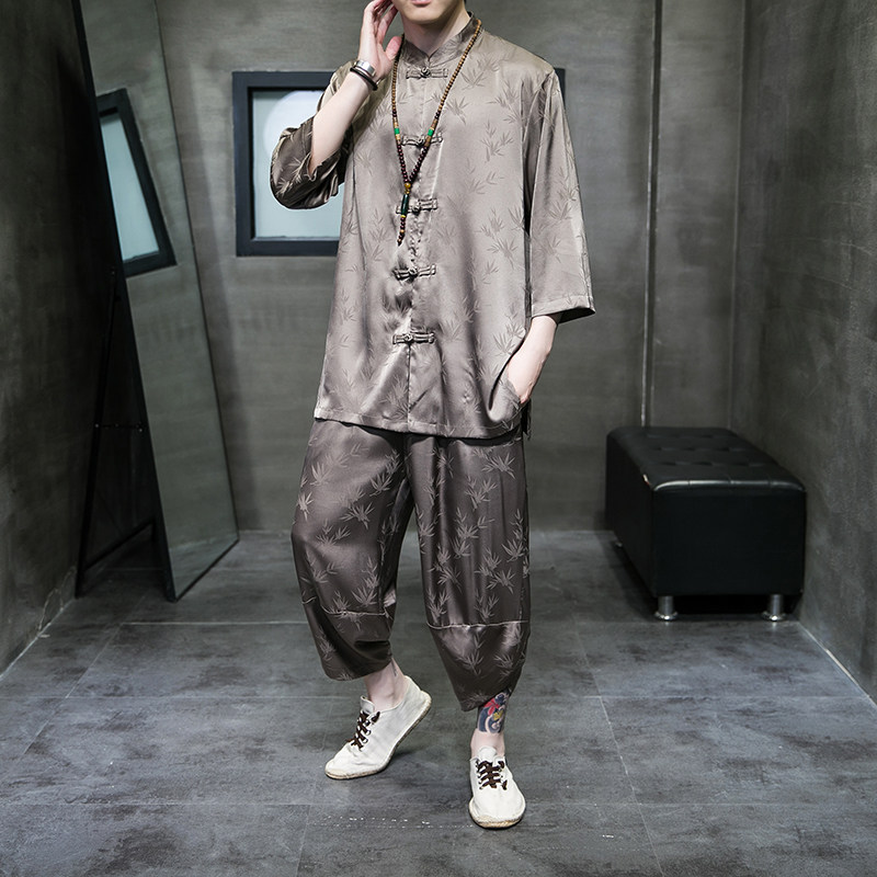 2023春夏新款风男装冰丝唐装汉服套装两件套C229/TZ350/P95,男装休闲套装,电商C229