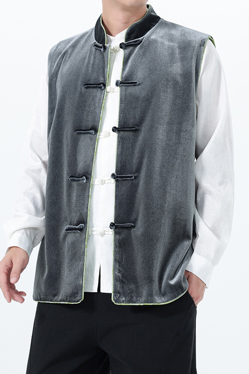 2025秋冬风丽丝绒唐装中式汉服马甲外套大码C229-Y1114-P110,男装背心/马甲,电商C229
