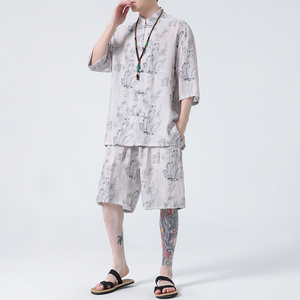 2024春夏风男装中式冰丝唐装汉服套装两件套C229-TZ361-P100,男装休闲套装,电商C229
