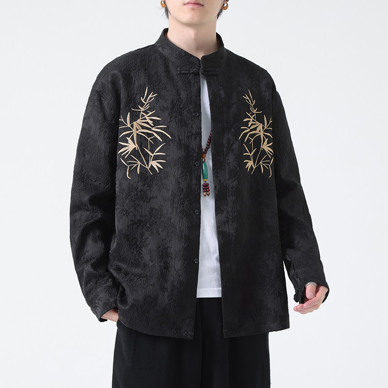 2024春夏风男装刺绣中式唐装汉服长袖衬衫衬衣C229-Y1011-P80,男装衬衫,电商C229