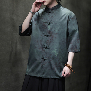 2024夏风男装印花唐装汉服短袖五分袖衬衫衬衣C229-Y1035-P68图片