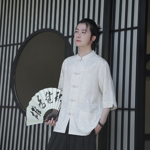 2024夏季风男装冰丝唐装汉服提花短袖衬衫衬衣C229-Y1036-P70图片