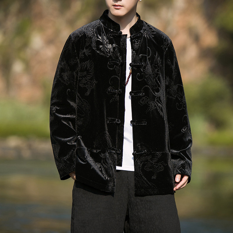 2024冬风男装提花丽丝绒中式唐装汉服夹克外套C229/Y790/P95,男装夹克,电商C229