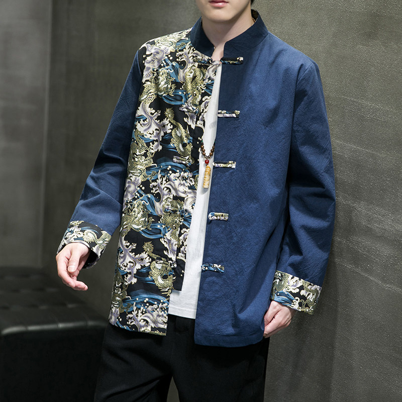 2024夏季风男装拼接撞色唐装汉服外套夹克大码C229/Y635/P80,男装夹克,电商C229