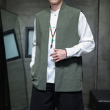 2025春夏风男装棉麻亚麻唐装汉服马甲外套大码C229-Y1093-P85，男装背心/马甲，电商C229