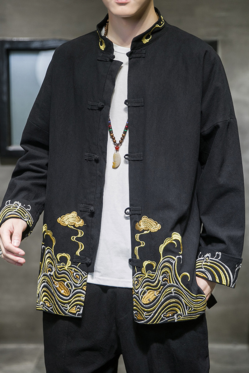 2024春夏风男装棉麻亚麻刺绣唐装汉服夹克外套C229/Y63/P80,男装夹克,电商C229