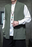 2025秋冬风男装棉麻亚麻中式唐装汉服马甲外套C229-Y1093-P85，男装民族服装，电商C229
