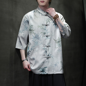 2024夏风男装印花唐装汉服短袖五分袖衬衫衬衣C229-Y1035-P68图片