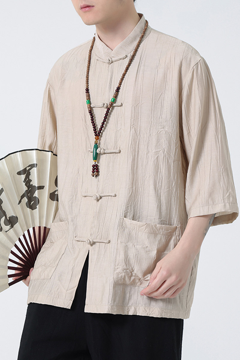 2024夏风男装冰丝唐装汉服短袖五分袖衬衫衬衣C229-Y902-P65,男装衬衫,电商C229
