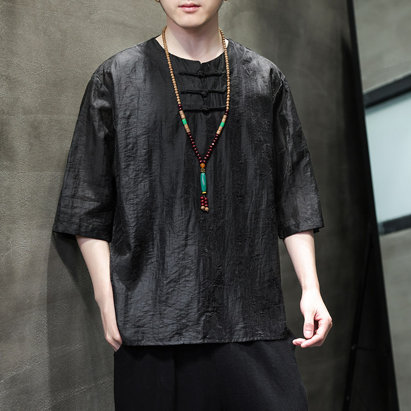 2024春夏风男装中式冰丝唐装汉服短袖五分袖T恤C229-T210-P60，男装T恤，电商C229