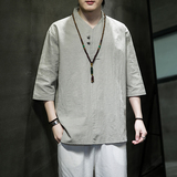 2024夏季风男装棉麻亚麻唐装汉服短袖五分袖T恤C229/T171/P50，男装T恤，电商C229