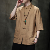 2024春风男装提花唐装汉服短袖五分袖衬衫衬衣C229-Y1018-P65，男装衬衫，电商C229