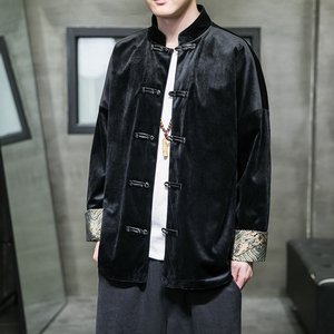 风男装丽丝绒复古盘扣大码唐装汉服夹克外套C229/Y916/P80图片
