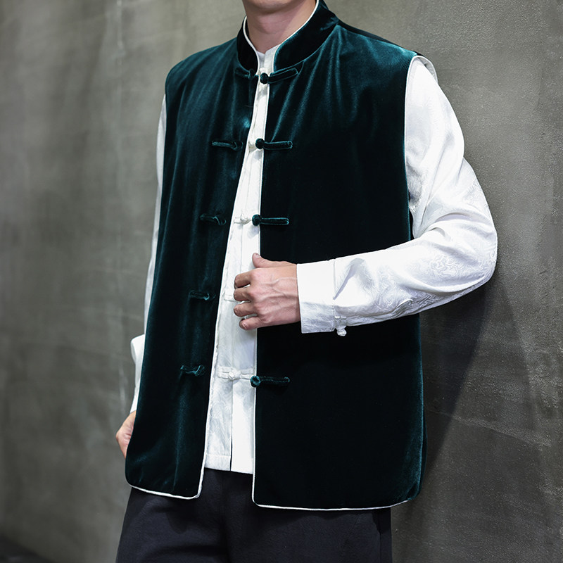 2025秋冬风男装丽丝绒唐装汉服马甲外套大码C229-Y1114-P110,男装背心/马甲,电商C229