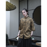 2024夏风男装冰丝竹子印花唐装短袖五分袖衬衫C229-Y1033-P70，男装衬衫，电商C229