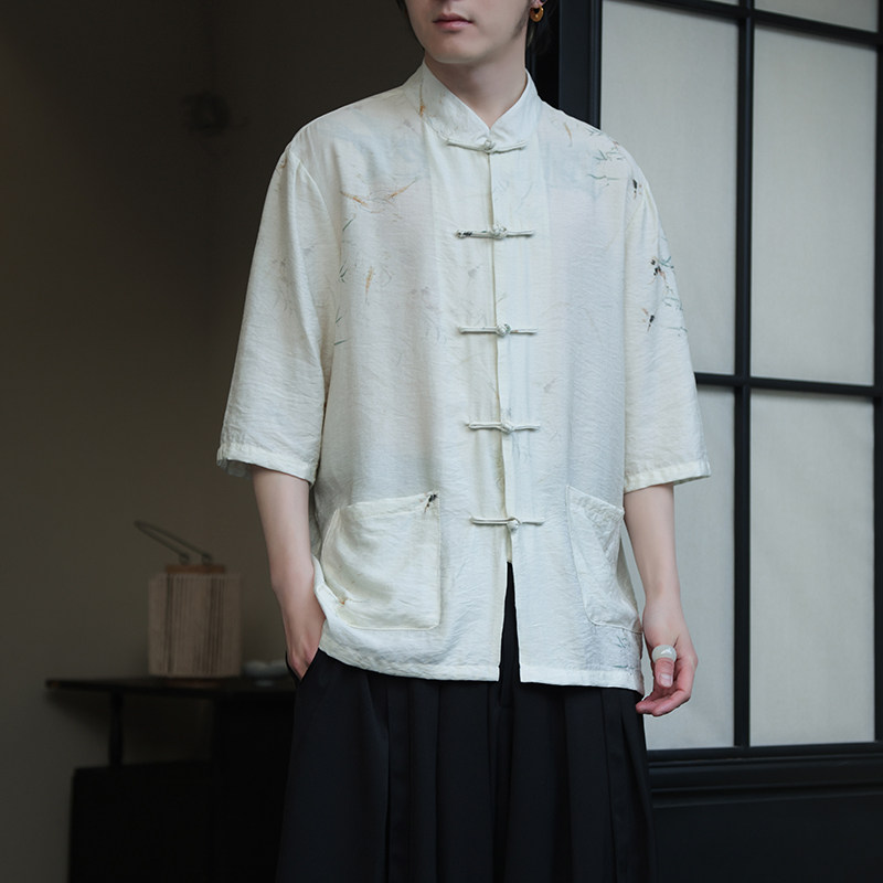 2024夏季风男装印花唐装汉服短袖中式衬衫衬衣C229-Y1020-P70,男装衬衫,电商C229